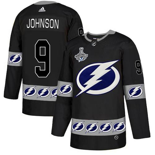 Men Adidas Tampa Bay Lightning #9 Tyler Johnson Black Authentic Team Logo Fashion 2020 Stanley Cup Champions Stitched NHL Jersey